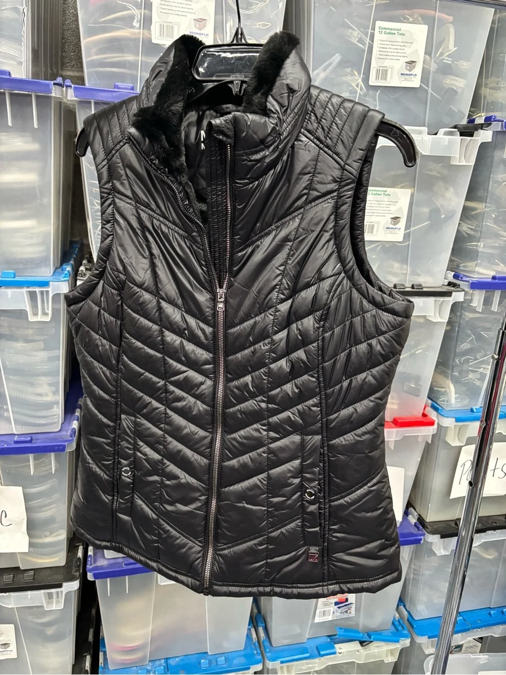 Michael Kors Black Quilted Faux-Fur Trim Puffer Vest